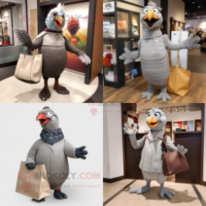 Gray Pheasant mascot costume character dressed with Turtleneck and Tote bags