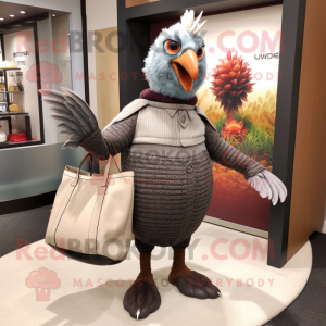 Gray Pheasant mascot costume character dressed with Turtleneck and Tote bags