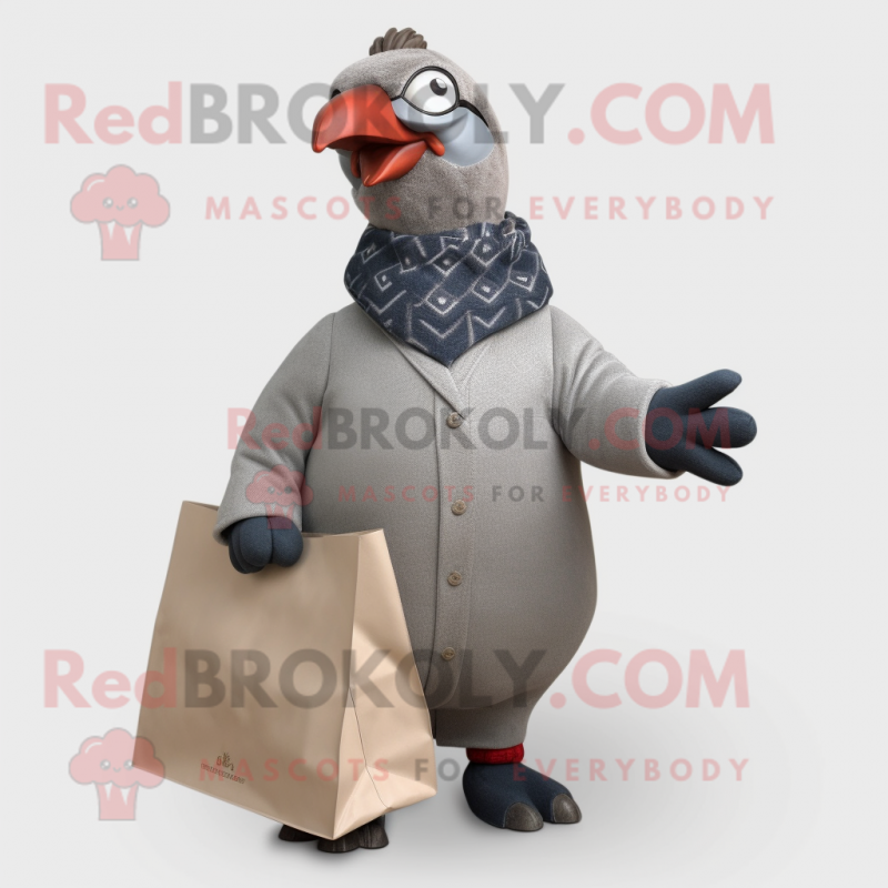 Gray Pheasant mascot costume character dressed with Turtleneck and Tote bags