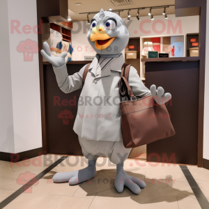 Gray Pheasant mascot costume character dressed with Turtleneck and Tote bags