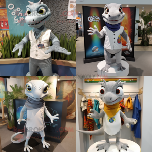 Gray geckos mascot costume character dressed with Polo Tee and Shawl pins