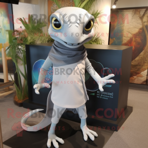 Gray geckos mascot costume character dressed with Polo Tee and Shawl pins