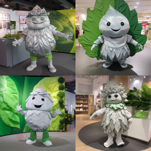 Silver Cabbage leaf mascot costume character dressed with Romper and Clutch bags