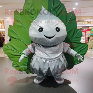 Silver Cabbage leaf mascot costume character dressed with Romper and Clutch bags