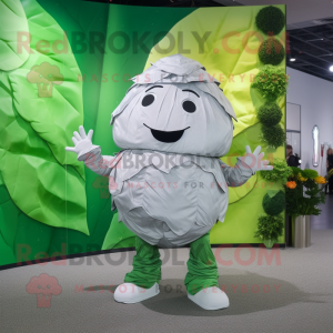 Silver Cabbage leaf mascot costume character dressed with Romper and Clutch bags