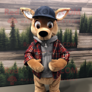 nan roe deer mascot costume character dressed with Flannel Shirt and Beanies