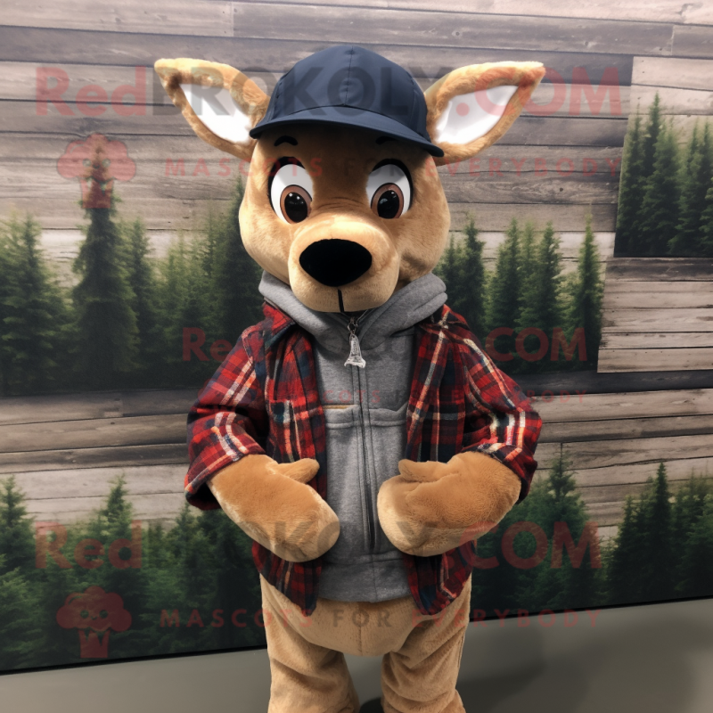 nan roe deer mascot costume character dressed with Flannel Shirt and Beanies nan roe deer mascot costume character dressed with Flannel Shirt and Beanies