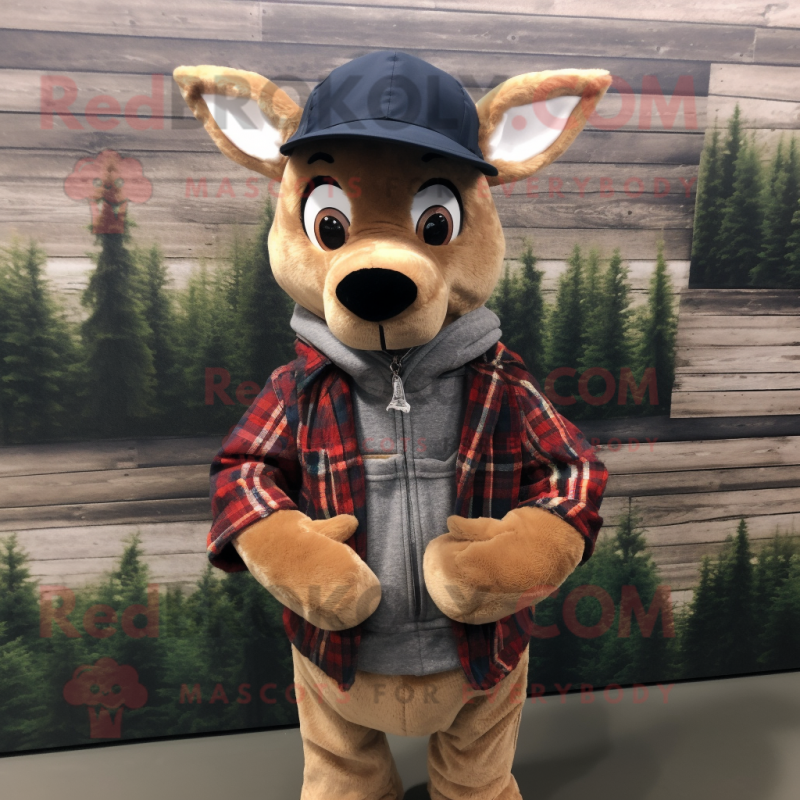 nan roe deer mascot costume character dressed with Flannel Shirt and Beanies