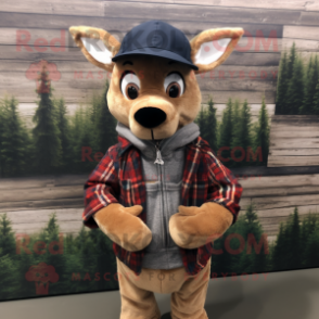 nan roe deer mascot costume character dressed with Flannel Shirt and Beanies