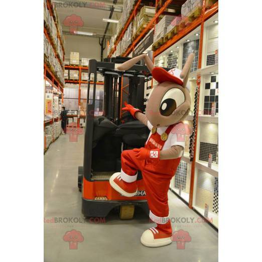 Bruine mieren mascotte in rode overall - Redbrokoly.com