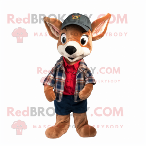 nan roe deer mascot costume character dressed with Flannel Shirt and Beanies