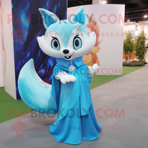 Cyan Fox mascot costume character dressed with Evening Gown and Scarves