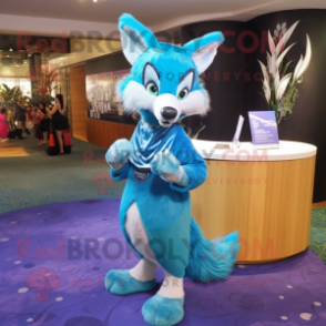 Cyan Fox mascot costume character dressed with Evening Gown and Scarves