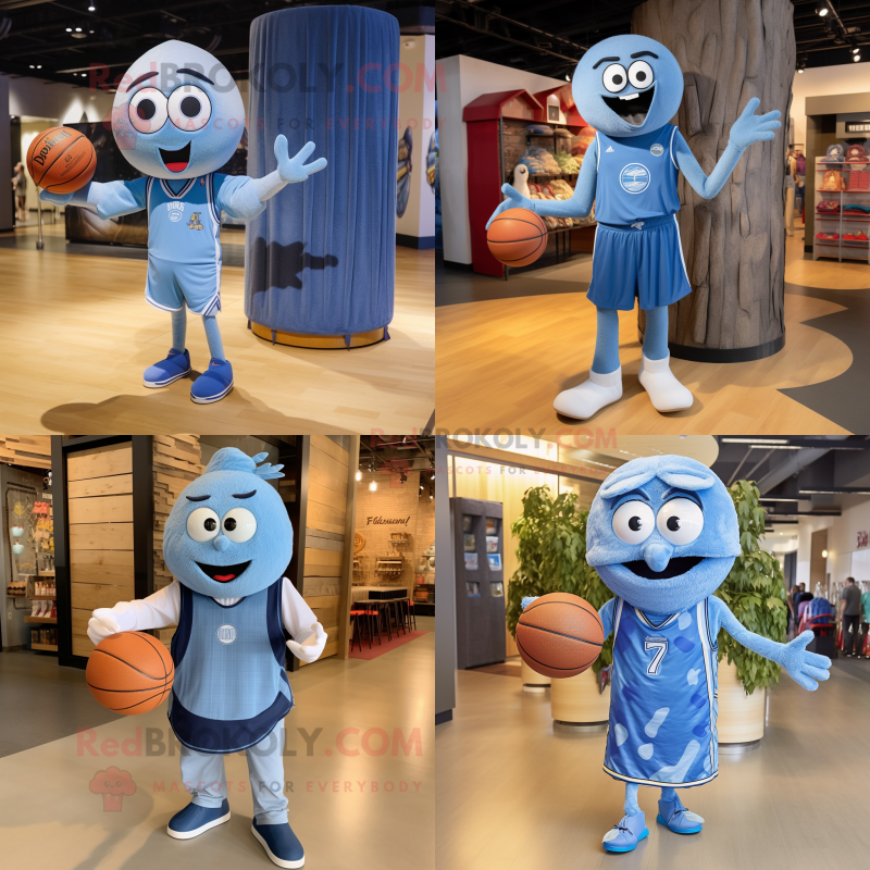 Blue basketball ball mascot costume character dressed with Chambray Shirt and Shawls