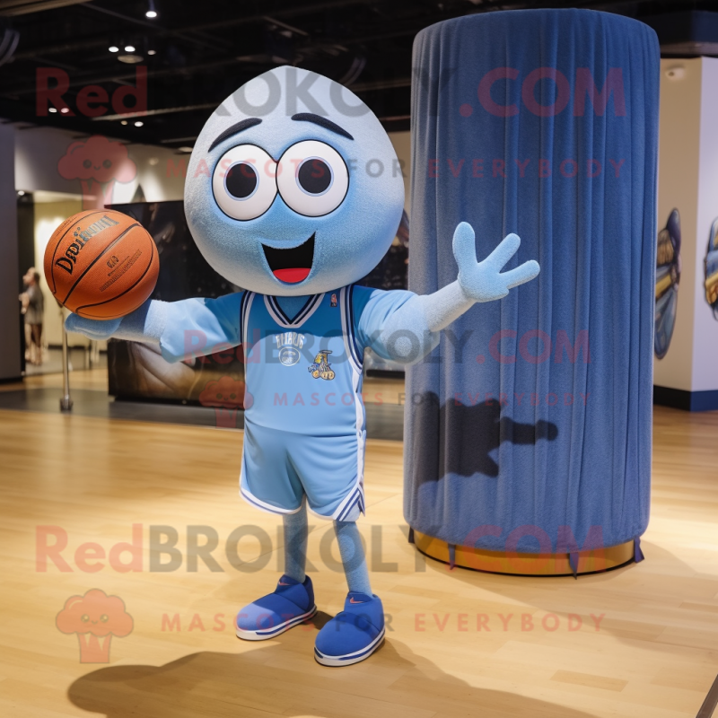 Blue basketball ball mascot costume character dressed with Chambray Shirt and Shawls