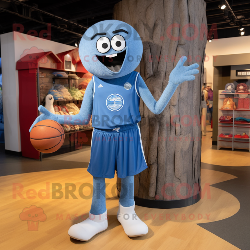 Blue basketball ball mascot costume character dressed with Chambray Shirt and Shawls