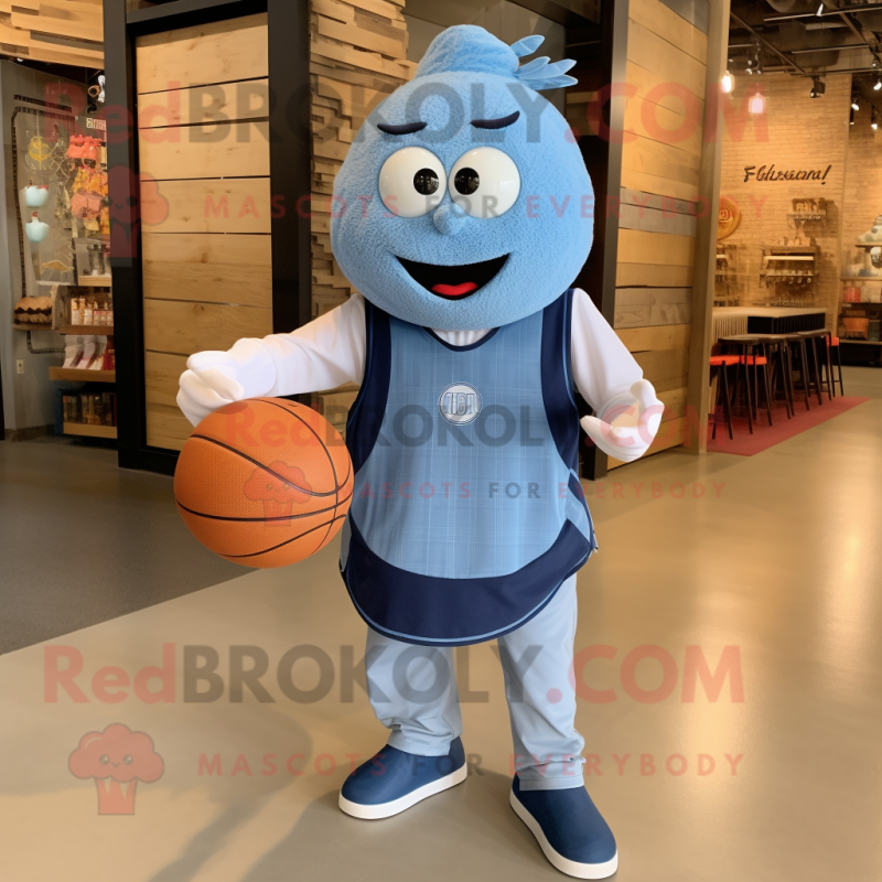 Blue basketball ball mascot costume character dressed with Chambray Shirt and Shawls