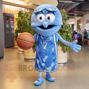 Blue basketball ball mascot costume character dressed with Chambray Shirt and Shawls