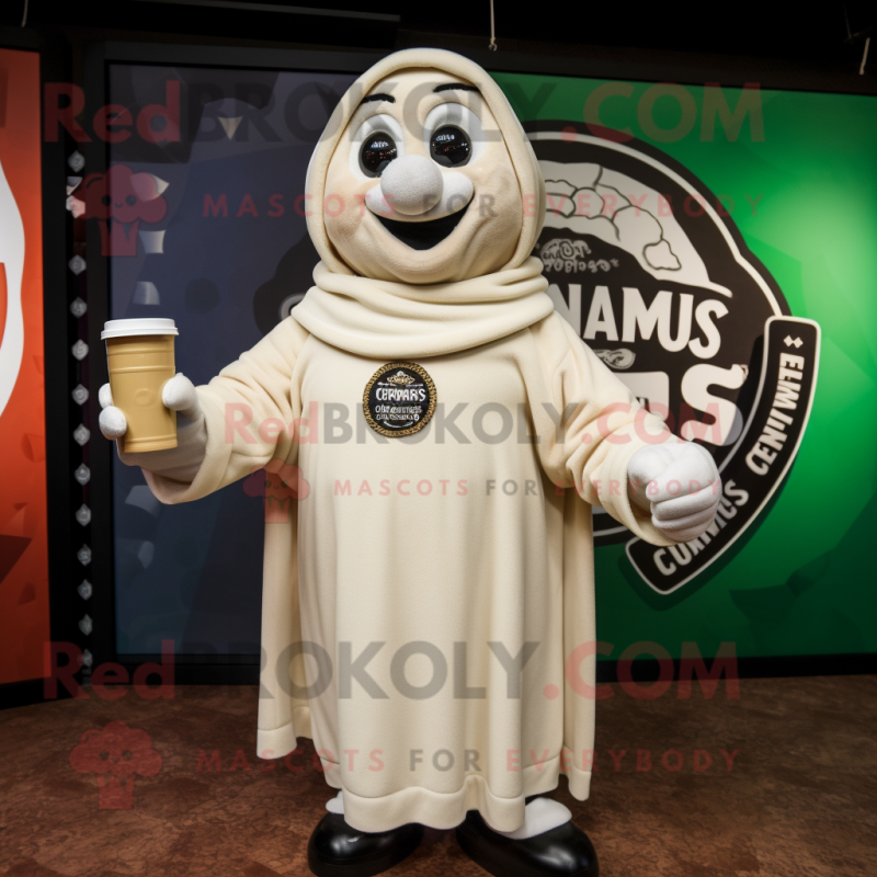 Cream Guinness mascot costume character dressed with Sweatshirt and Shawl pins Cream Guinness mascot costume character dressed with Sweatshirt and Shawl pins