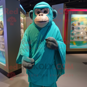 Cyan Chimpanzee mascot costume character dressed with Bermuda Shorts and Shawls