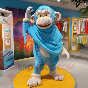 Cyan Chimpanzee mascot costume character dressed with Bermuda Shorts and Shawls