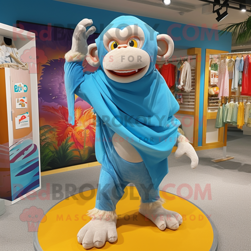 Cyan Chimpanzee mascot costume character dressed with Bermuda Shorts and Shawls Cyan Chimpanzee mascot costume character dressed with Bermuda Shorts and Shawls