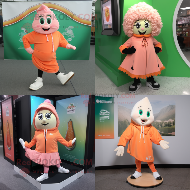 Peach Irish dancing shoes mascot costume character dressed with Hoodie and Shawl pins