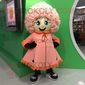 Peach Irish dancing shoes mascot costume character dressed with Hoodie and Shawl pins