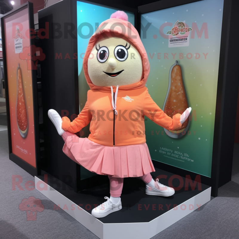 Peach Irish dancing shoes mascot costume character dressed with Hoodie and Shawl pins