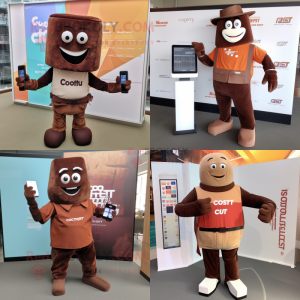 Rust chocolate bars mascot costume character dressed with Corduroy Pants and Smartwatches