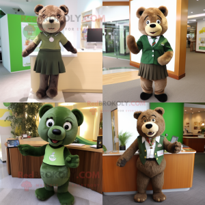 Olive Bear mascot costume character dressed with Pencil Skirt and Ties