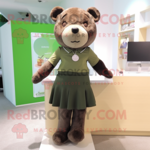 Olive Bear mascot costume character dressed with Pencil Skirt and Ties