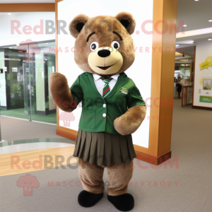 Olive Bear mascot costume character dressed with Pencil Skirt and Ties