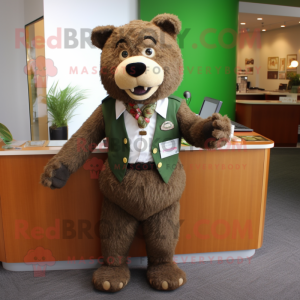 Olive Bear mascot costume character dressed with Pencil Skirt and Ties