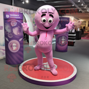 Purple Pink mascot costume character dressed with Yoga Pants and Rings