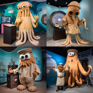 Tan kraken mascot costume character dressed with Culottes and Watches