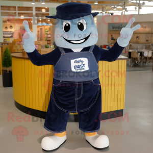 Navy BBQ Ribs mascot costume character dressed with Jeans and Shoe clips