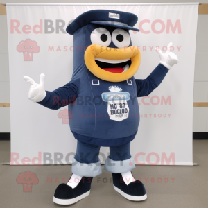 Navy BBQ Ribs mascot costume character dressed with Jeans and Shoe clips