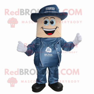 Navy BBQ Ribs mascot costume character dressed with Jeans and Shoe clips