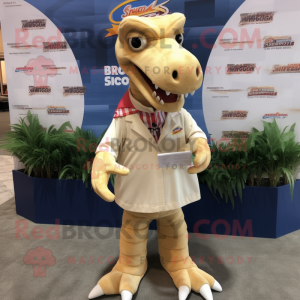 Tan Spinosaurus mascot costume character dressed with Sweatshirt and Pocket squares