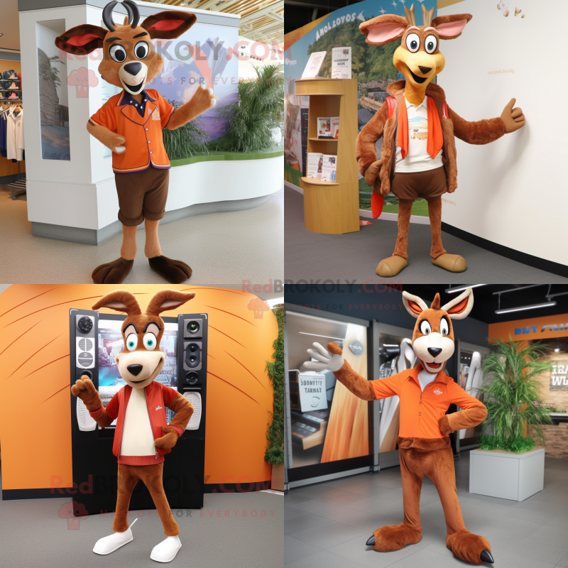 Rust Gazelle mascot costume character dressed with Cardigan and Shoe clips