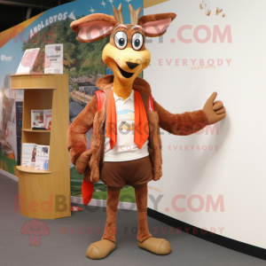 Rust Gazelle mascot costume character dressed with Cardigan and Shoe clips