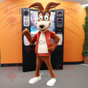 Rust Gazelle mascot costume character dressed with Cardigan and Shoe clips