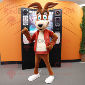 Rust Gazelle mascot costume character dressed with Cardigan and Shoe clips