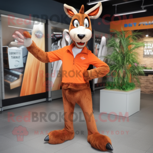 Rust Gazelle mascot costume character dressed with Cardigan and Shoe clips