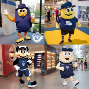 Navy Lasagna mascot costume character dressed with Running Shorts and Messenger bags