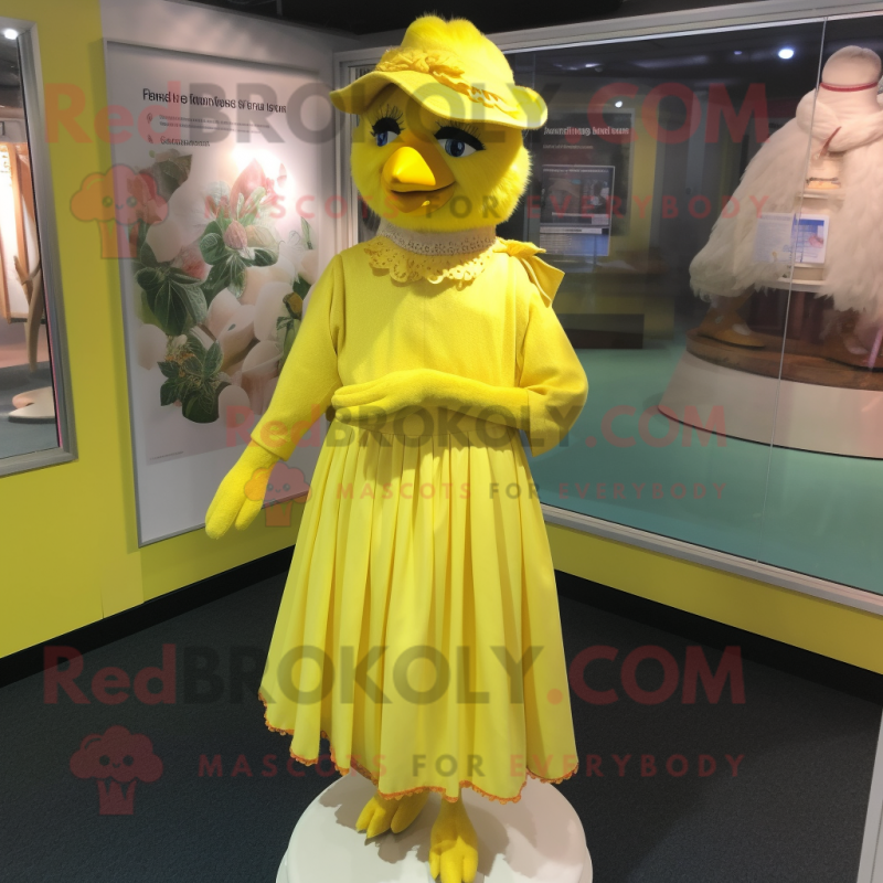 nan Canary mascot costume character dressed with Wrap Dress and Lapel pins nan Canary mascot costume character dressed with Wrap Dress and Lapel pins