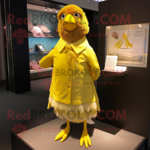 nan Canary mascot costume character dressed with Wrap Dress and Lapel pins