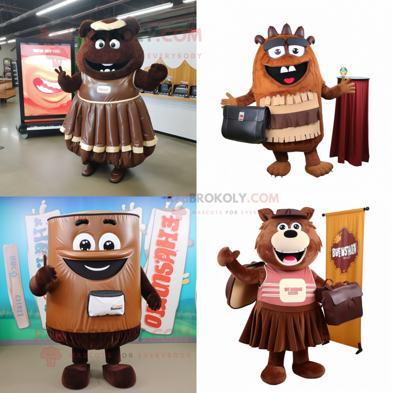 Brown BBQ Ribs mascot costume character dressed with Skirt and Wallets