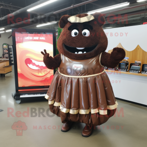 Brown BBQ Ribs mascot costume character dressed with Skirt and Wallets